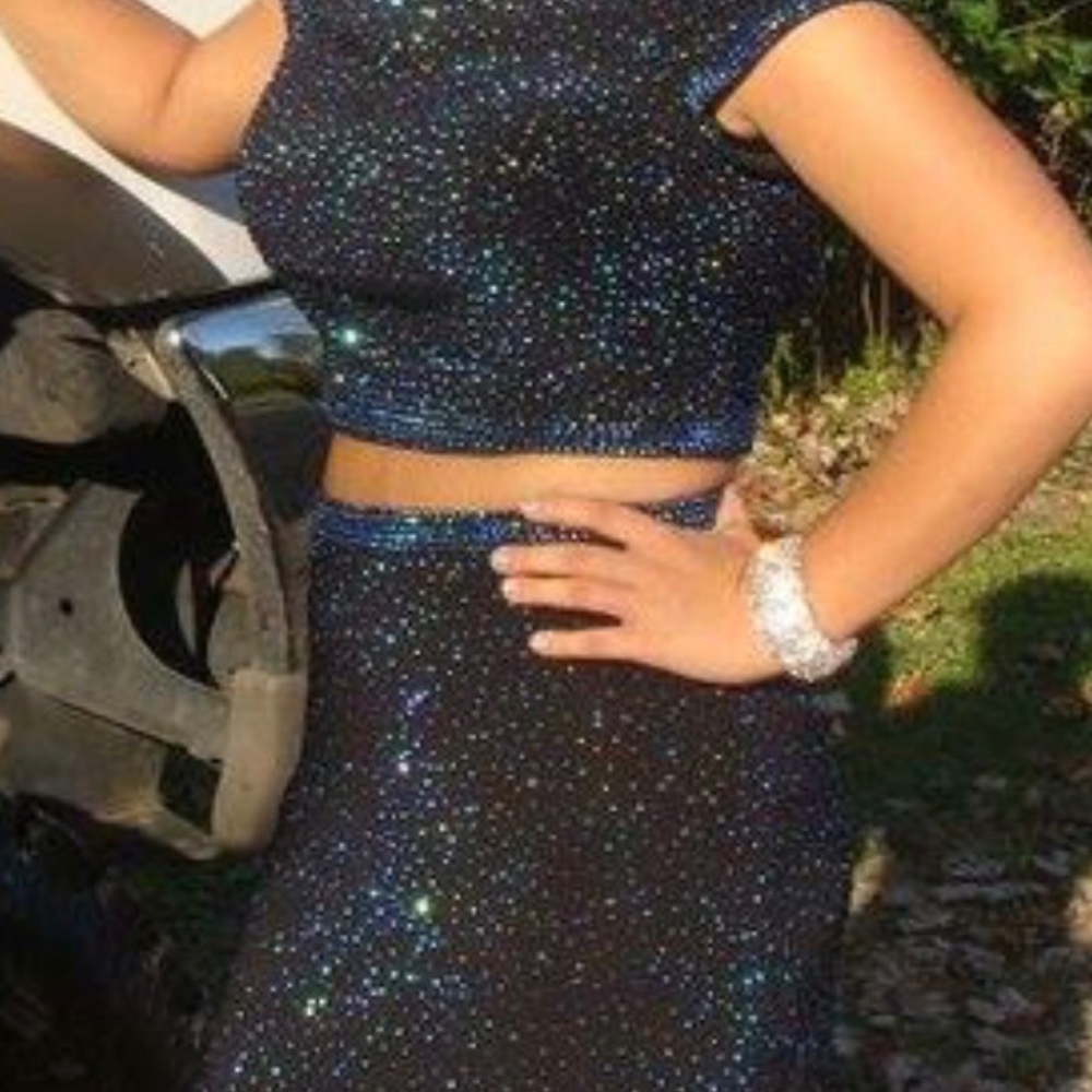 JVN by Jovani black rhinestone two piece dress 6